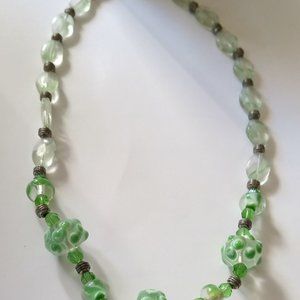 Marble Crystal Necklace Neon Green White Silver Color Women's 18 Inches